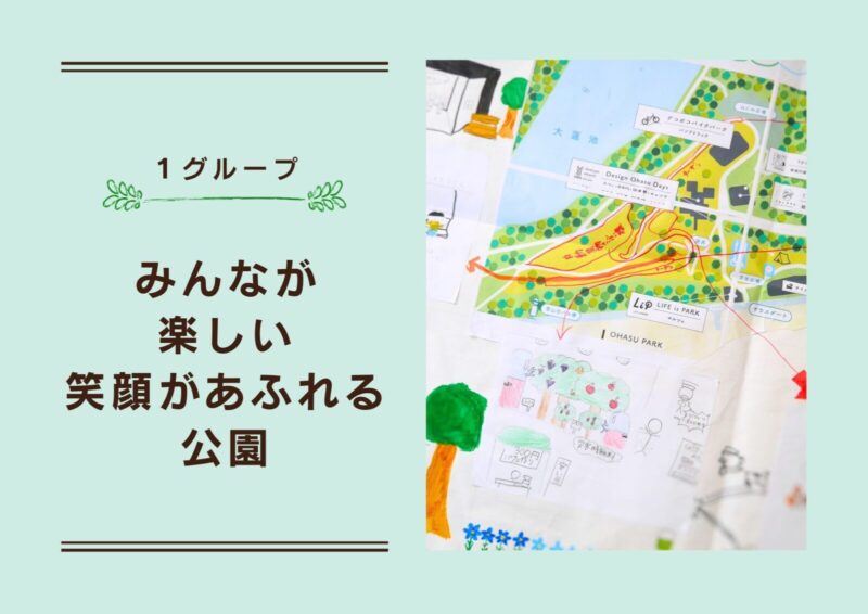 作品のタイトル画像：1グループ。みんなが楽しい笑顔があふれる公園。